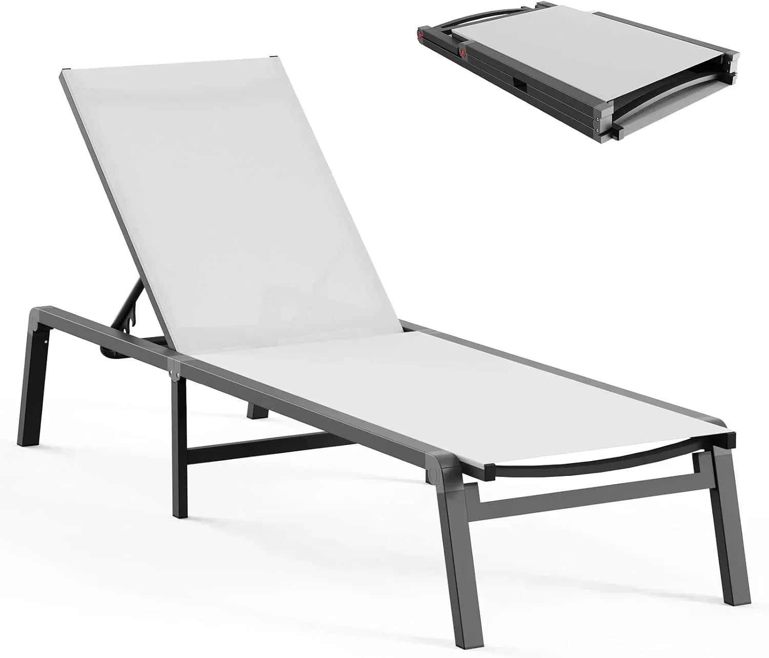 Aluminum Chaise Lounge Outdoor Foldable Assemble Free Outdoor Lounge Chair 5 Adjustable Backrest wourant