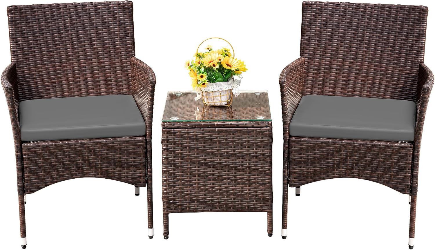 Devoko Patio Porch Furniture Sets 3 Pieces PE Rattan Wicker Chairs Outdoor Garden Furniture Sets wourant