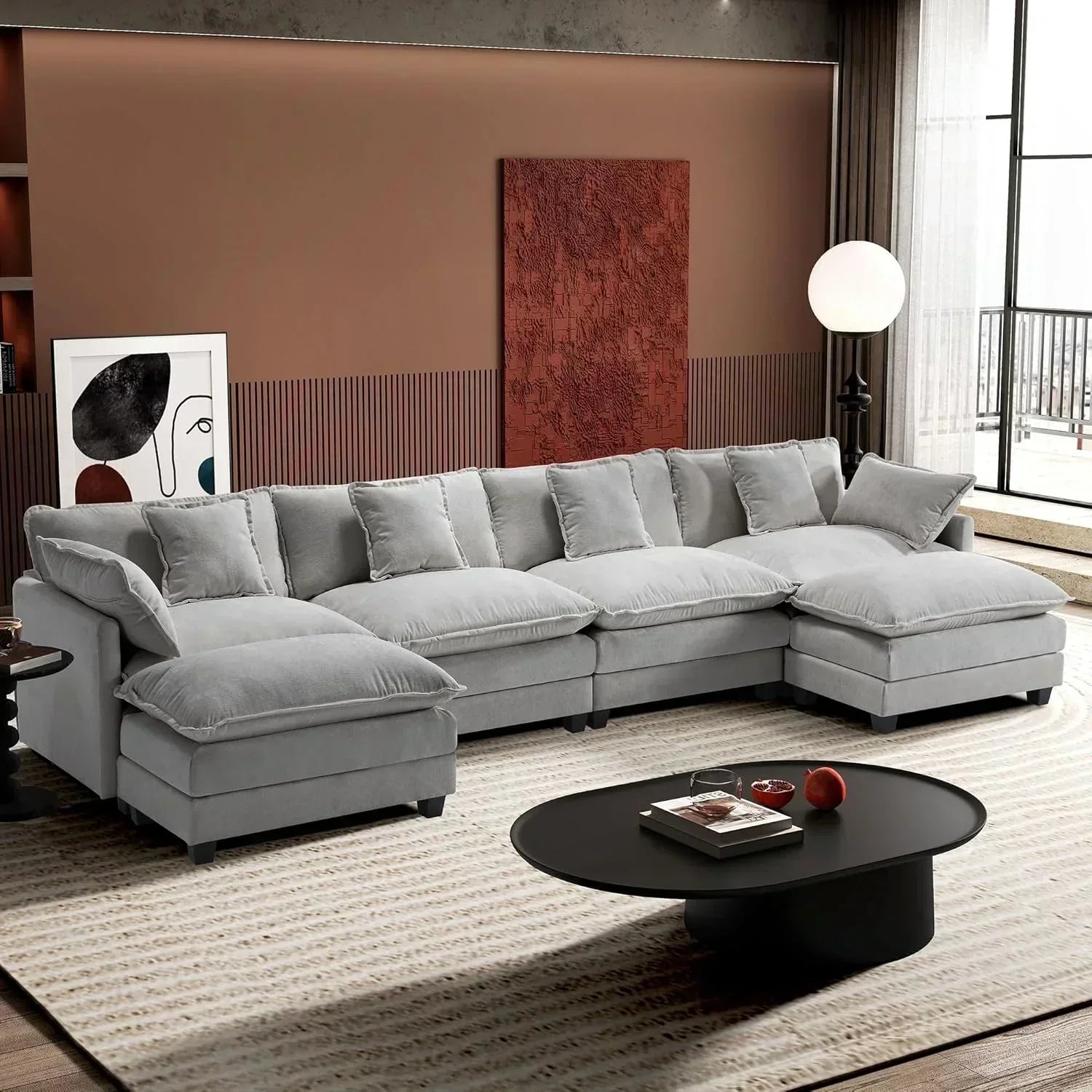 111.4 Inch L Shaped Modern Sofa Modular Cloud Sofa with Ottoman 4 Seater Chenille Deep Seat Sofa wourant