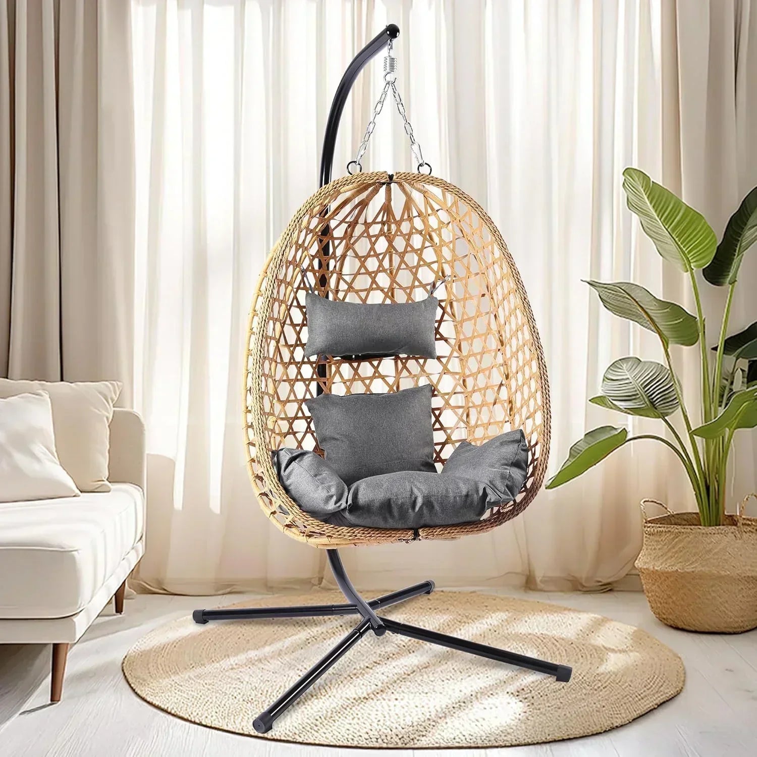 Egg Chair with Stand Patio Wicker Hanging Chair Hammock Swing Chair 350LBS Capacity for Bedroom wourant