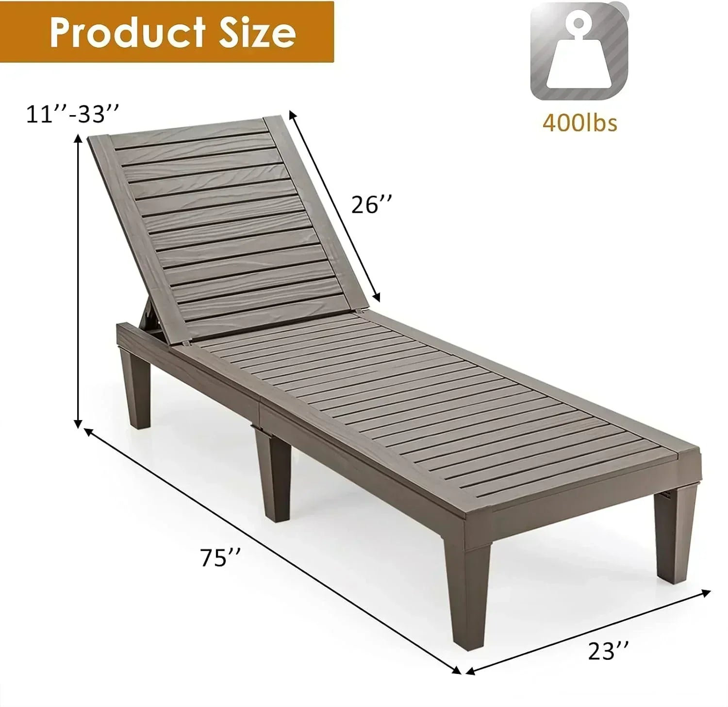 Outdoor Chaise Lounge Chair Lightweight Patio Lounge Recliner Chair with Adjustable Backrest wourant