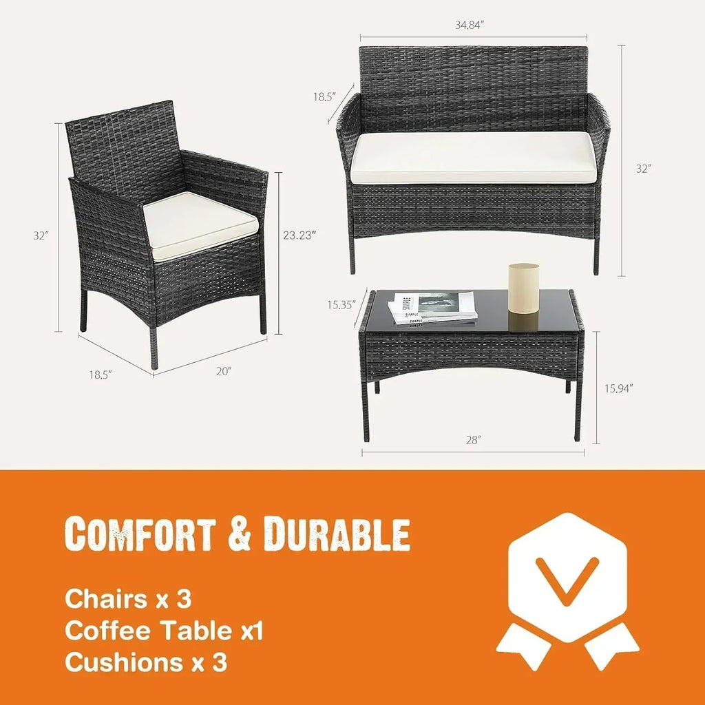 Sweetcripy Patio Furniture Set 3 Pieces Outdoor Furniture with Soft Cushion and Glass Table wourant