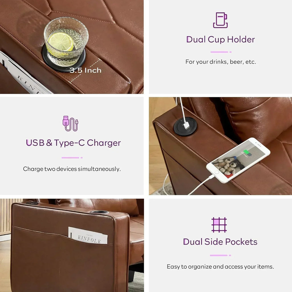 Adult Convertible Sleeper Chair Bed 3-in-1 Pull-Out Sofa Bed with USB/Type-C Ports Cup Holders wourant