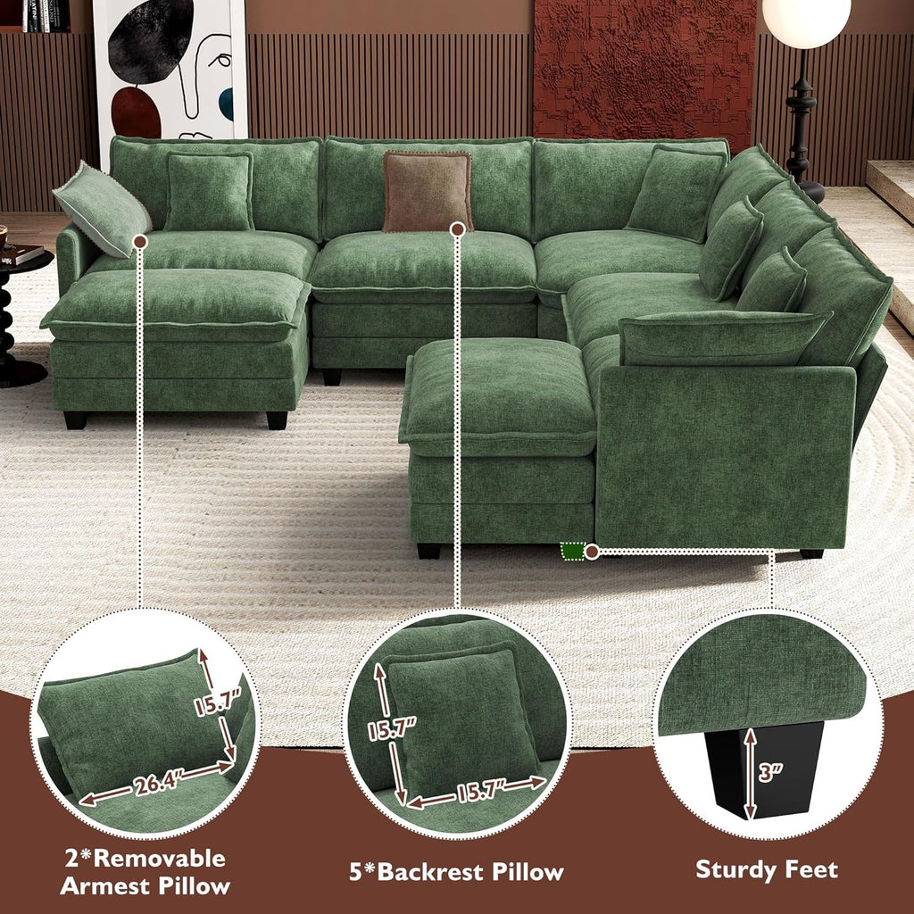 ihanherry 146-inch U-shaped modern sofa modular area cloud sofa wourant