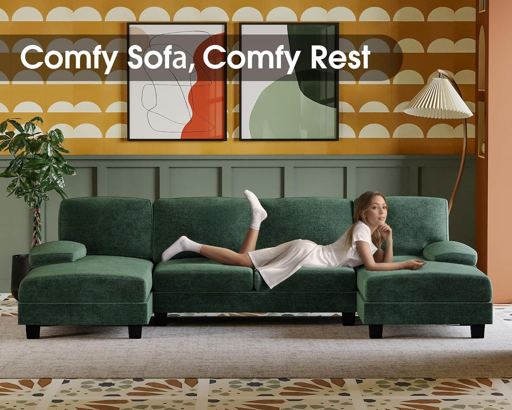 Furmax Sectional Couches for Living Room U-Shaped Sofa Couch Linen Fabric 4 Seat Sofa Set wourant