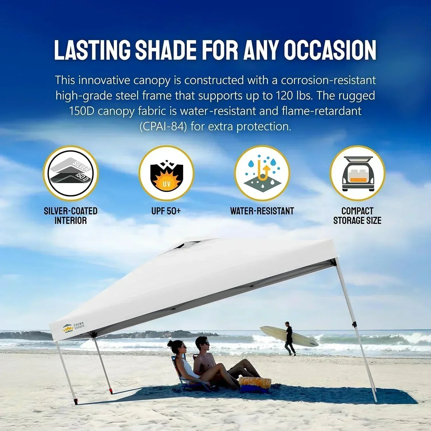 10x10 Pop-Up Awning One-Click Installation Beach Tent Outdoor Sunshade Silver Coated Top wourant