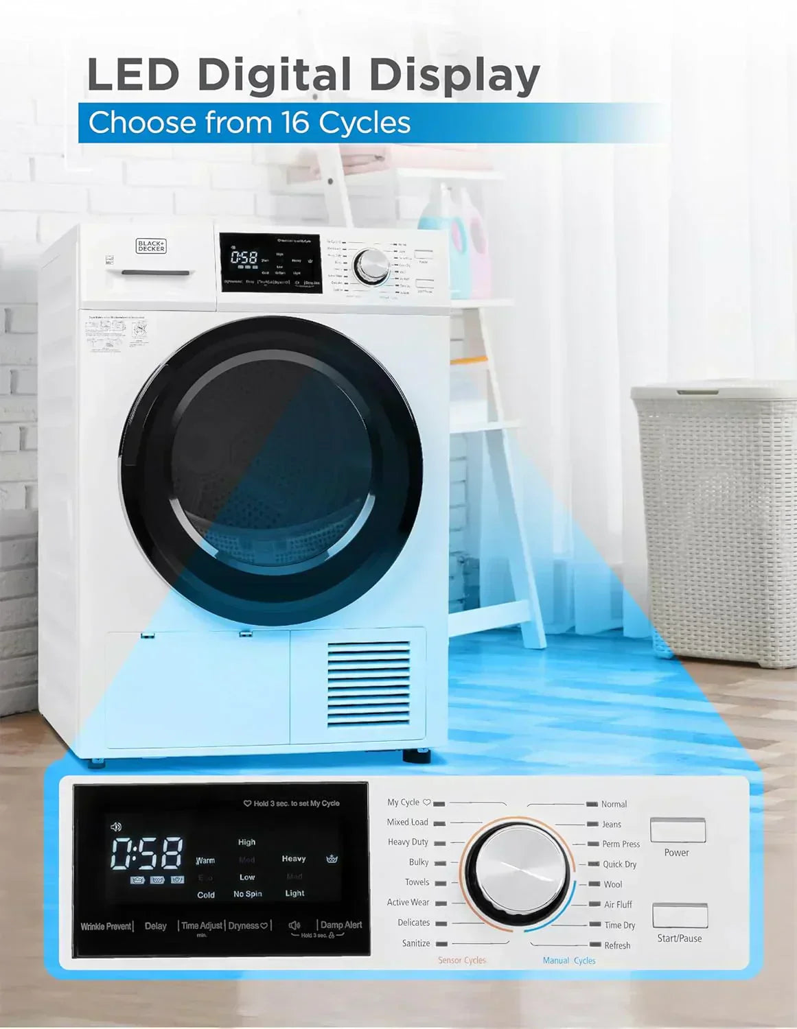 Compact Clothes Dryer 1.5 Cu. Ft. 850W Electric Dryer 120V Vented Dryer Stainless Steel Drum wourant