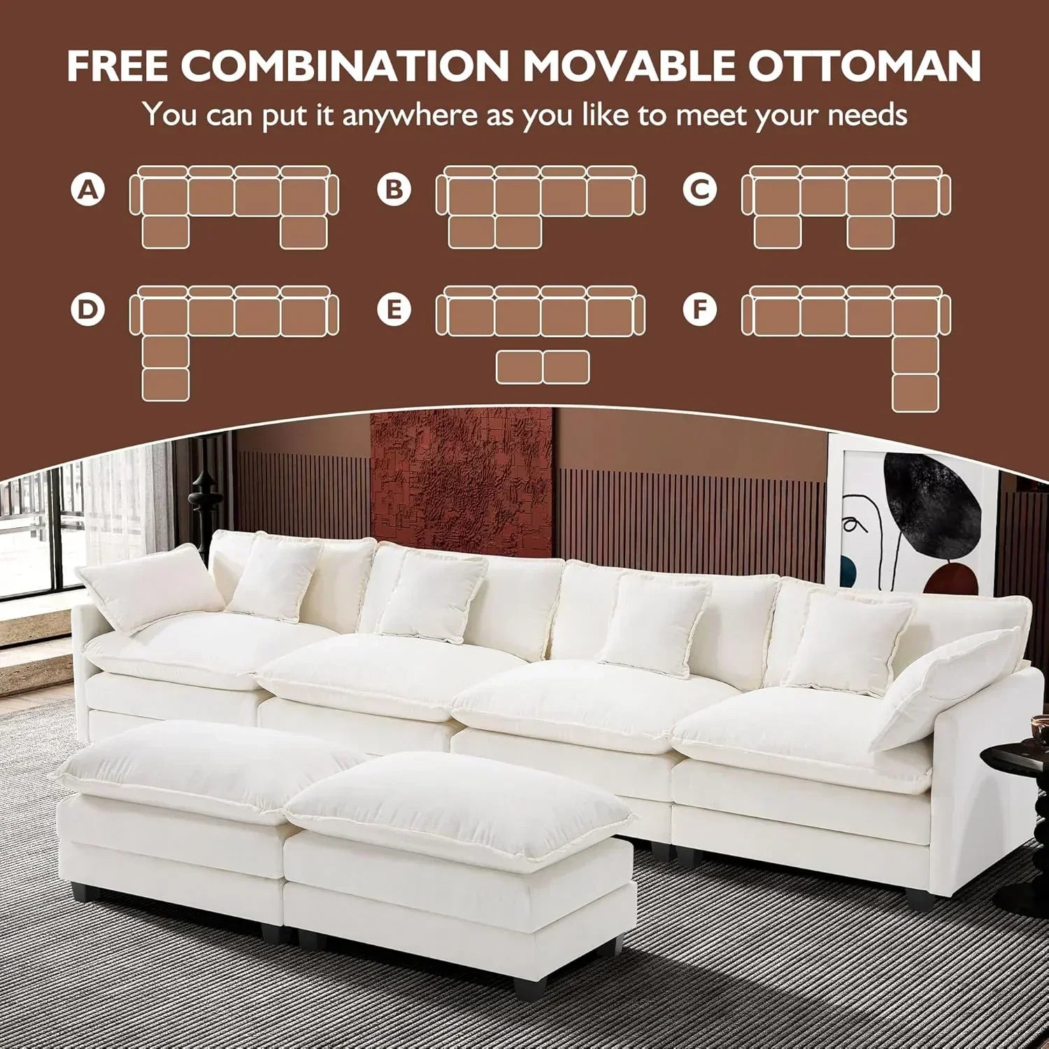 ihanherry 146-inch U-shaped modern sofa modular area cloud sofa wourant