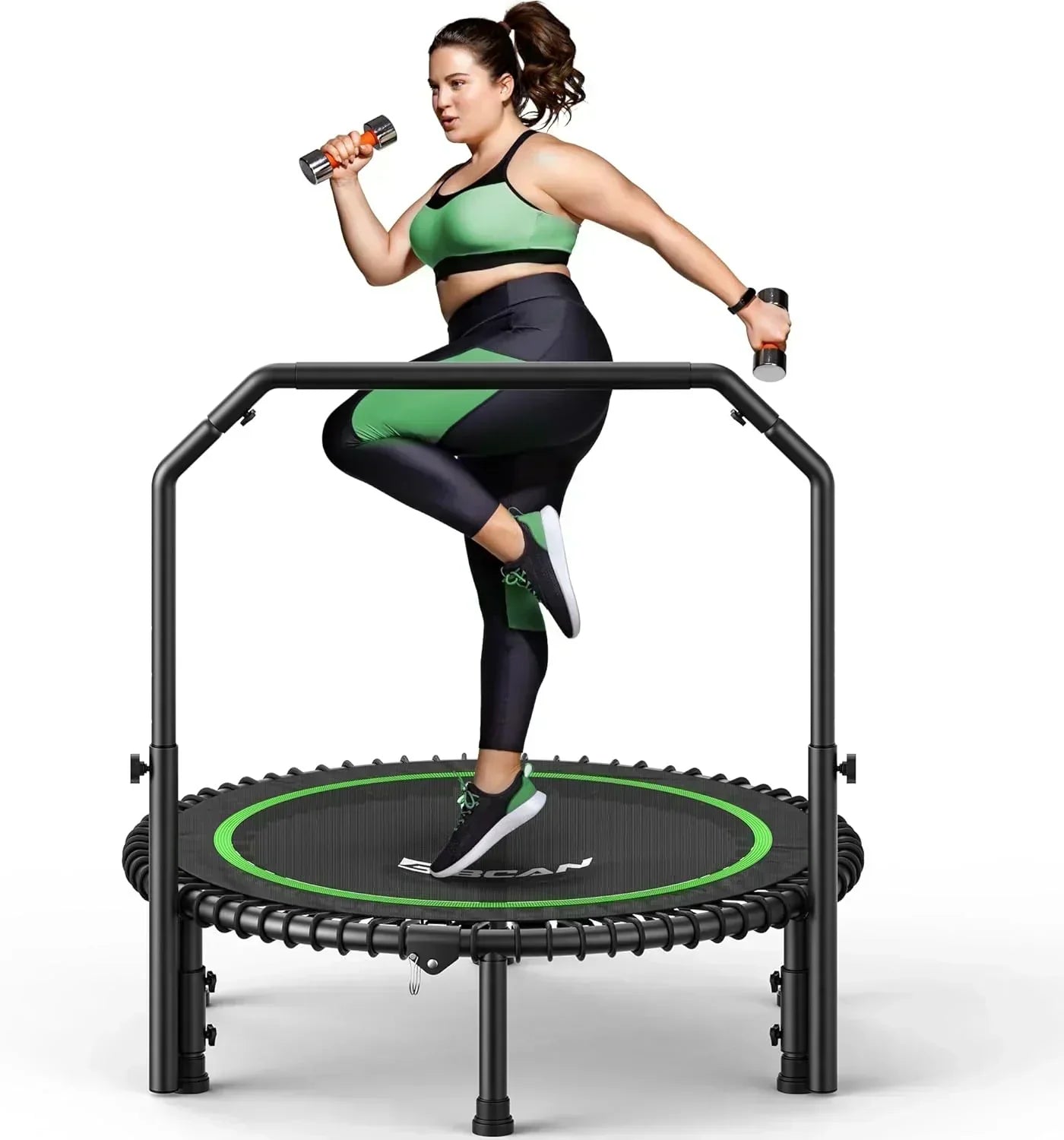 BCAN 450/550 LBS Foldable Mini Trampoline Fitness Trampoline Bungees Adjustable Foam Handle wourant