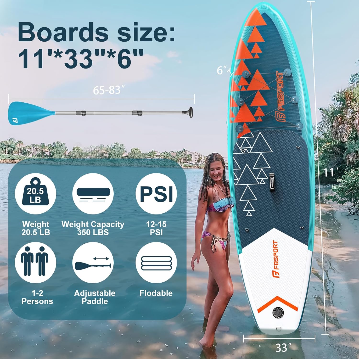 FBSPORT 11' Premium Stand Up Paddle Board Yoga Board with Durable SUP Accessories Carry Bag wourant
