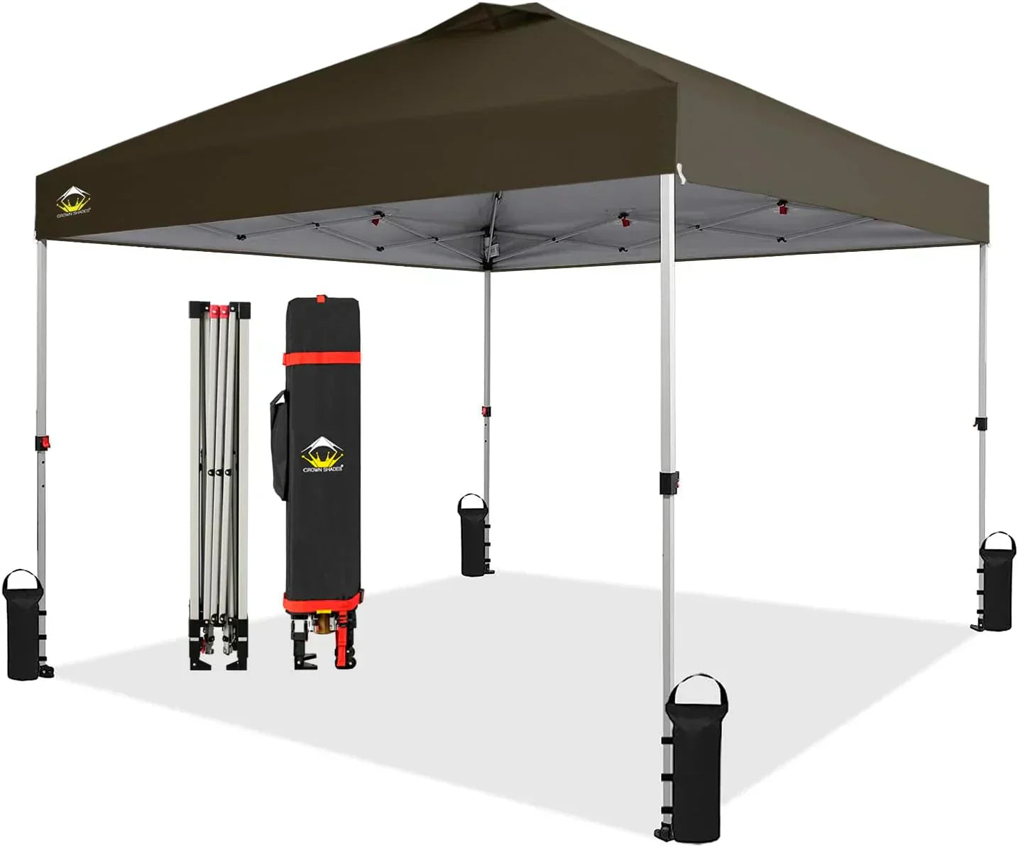 10x10 Pop-Up Awning One-Click Installation Beach Tent Outdoor Sunshade Silver Coated Top wourant