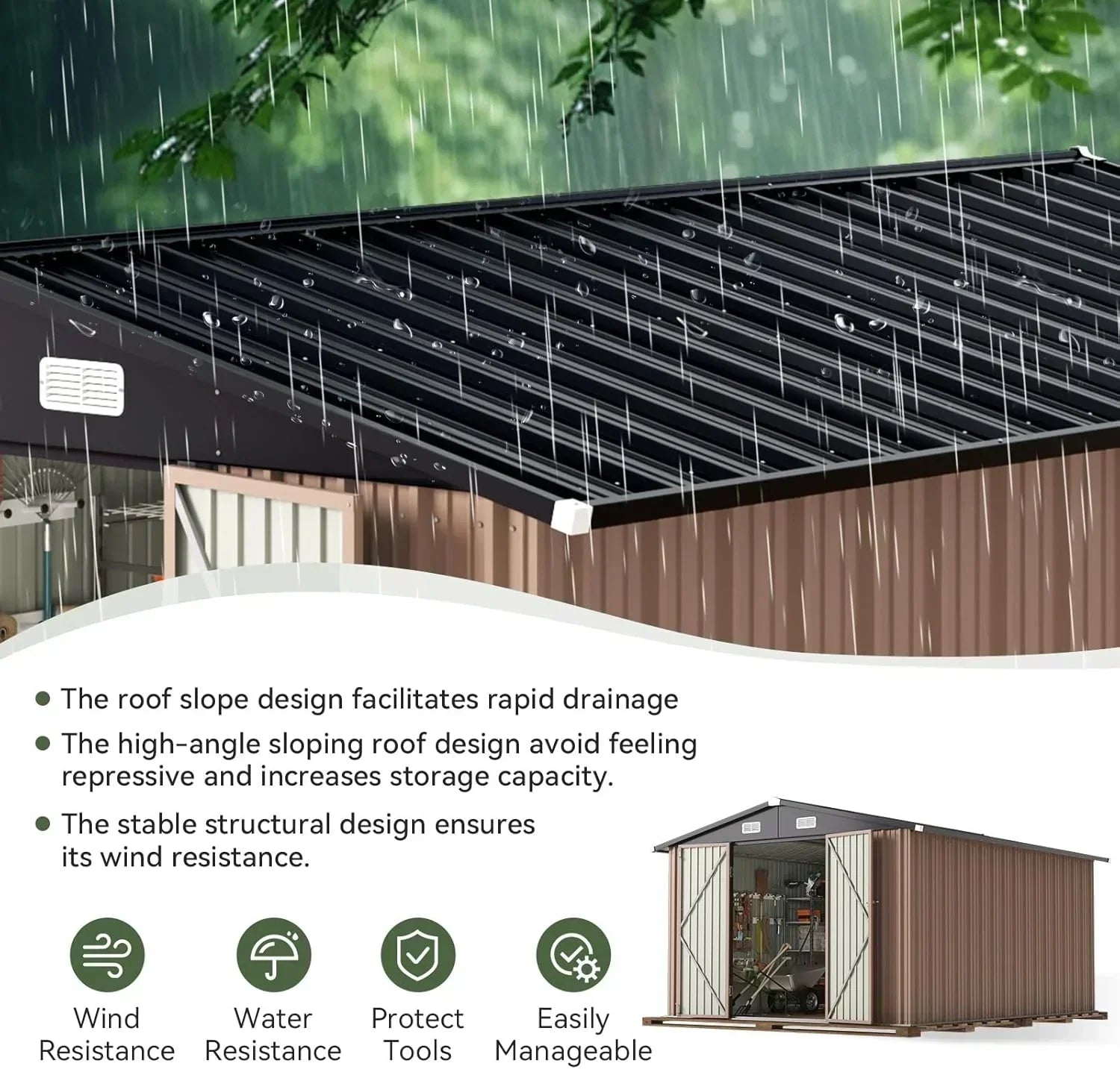 Aoxun 12x10 FT Shed Metal Outdoor Waterproof Storage Shed Steel Utility Garden Tool Shed wourant