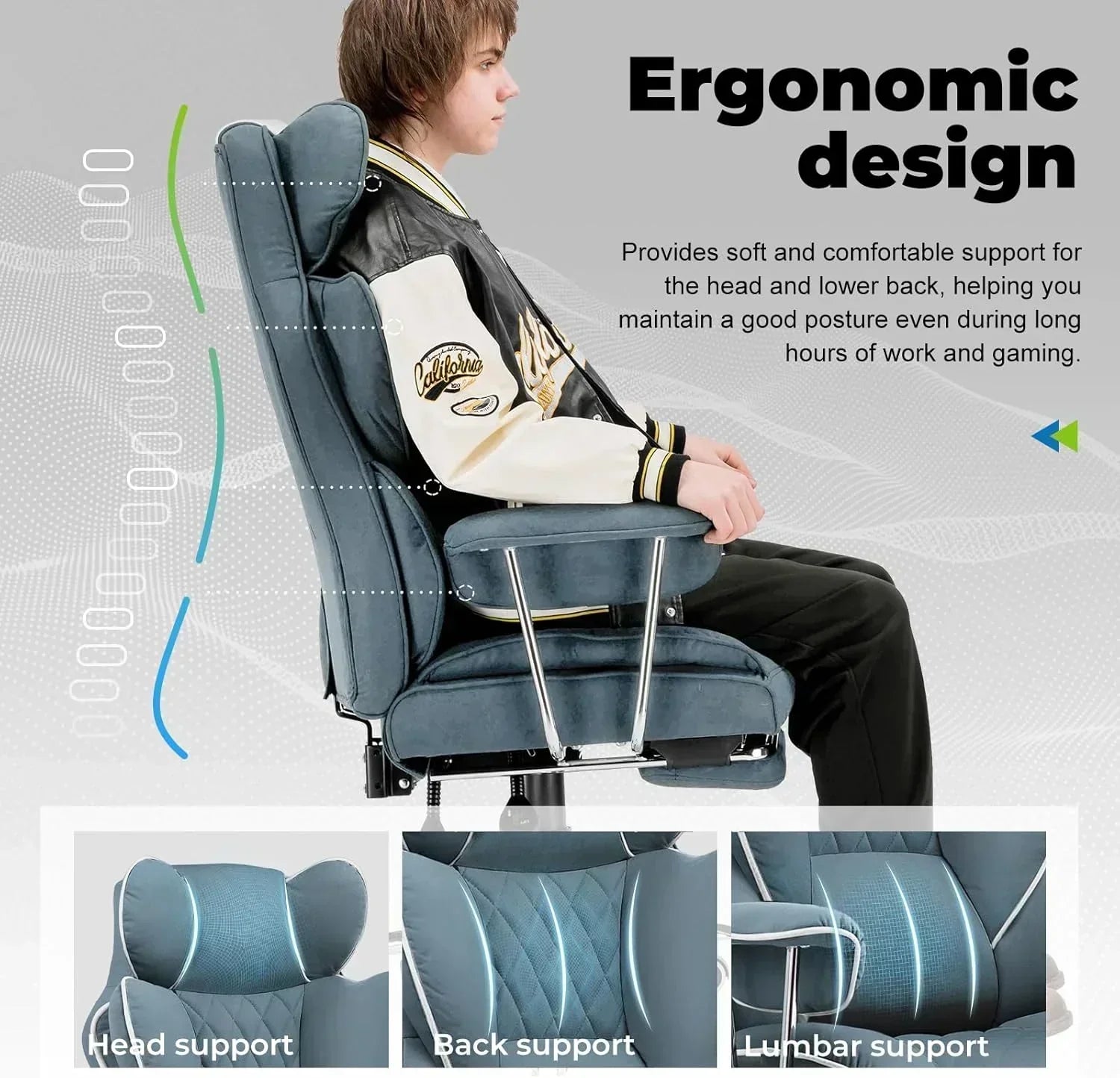 Large high back office chair high back leather gaming chair with footrest wourant