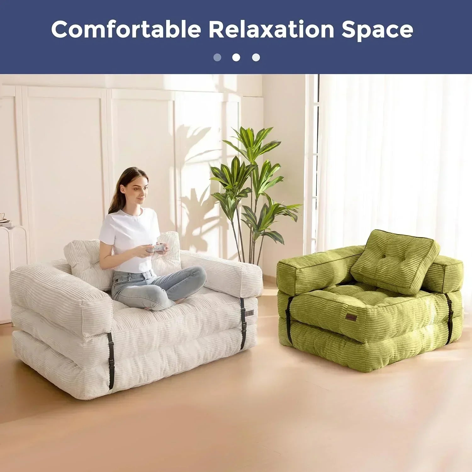 Folding Sofa Bed L-Shaped Convertible Sofa Bed with Armrests and Pillows wourant