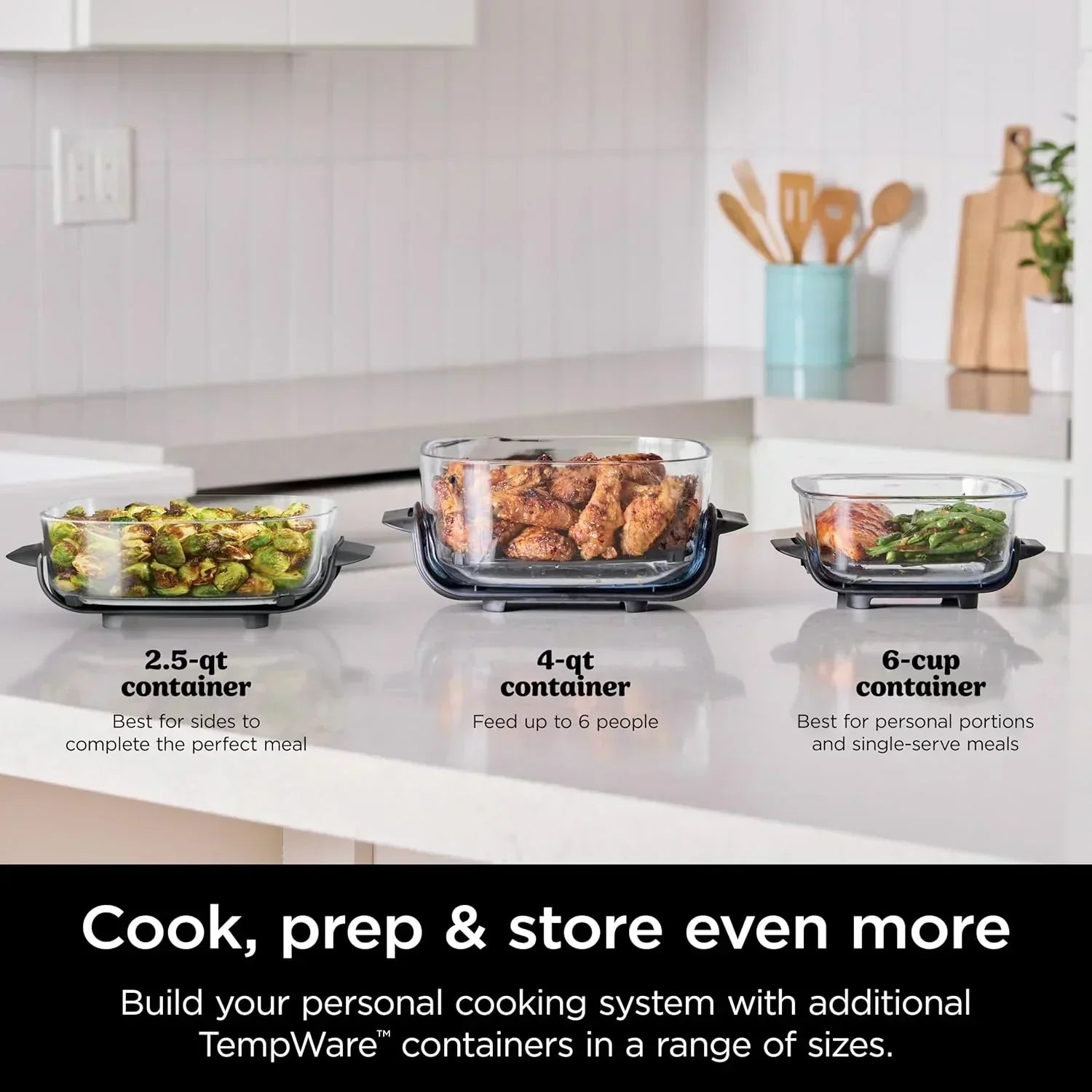 Ninja Crispi 4 in 1 Portable Glass Air Fryer Cooking System 4QT 6 Cup TempWare Glass Containers wourant