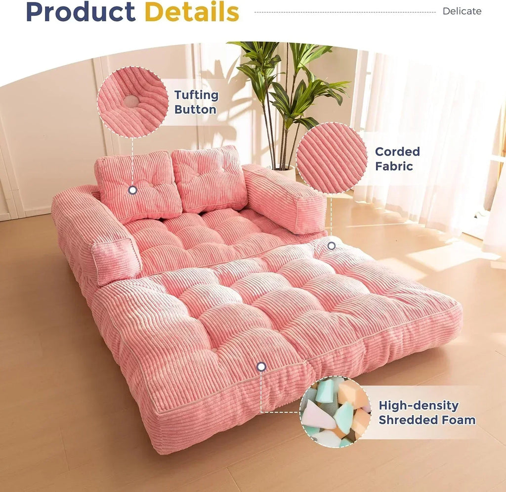 Folding Sofa Bed L-Shaped Convertible Sofa Bed with Armrests and Pillows wourant