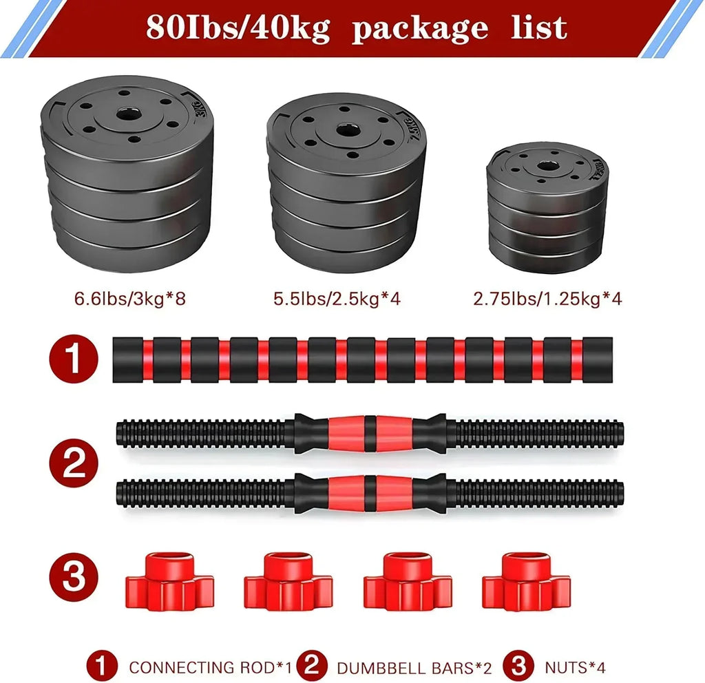 Adjustable dumbbell set, free weight dumbbell pair convertible into barbell wourant