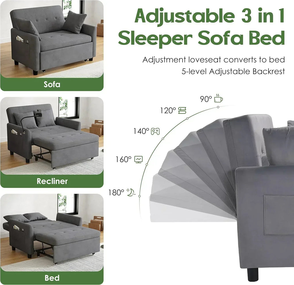 Sleeper Sofa Bed 3 in 1 Convertible Sleeper Couch Bed Pull Out Small Loveseat Sofa wourant