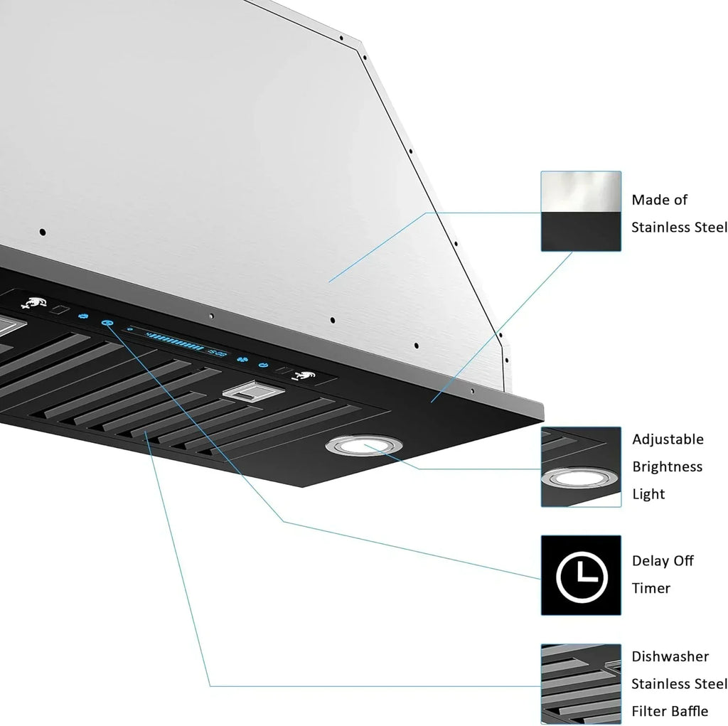 IKTCH 30" Built-in Plug-in Range Hood 900 CFM Stainless Steel Kitchen Range Hood wourant