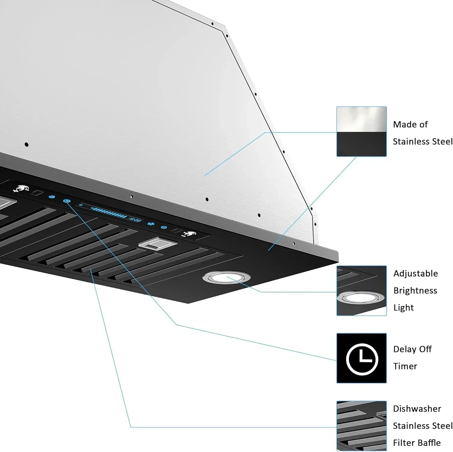 IKTCH 30" Built-in Plug-in Range Hood 900 CFM Stainless Steel Kitchen Range Hood wourant
