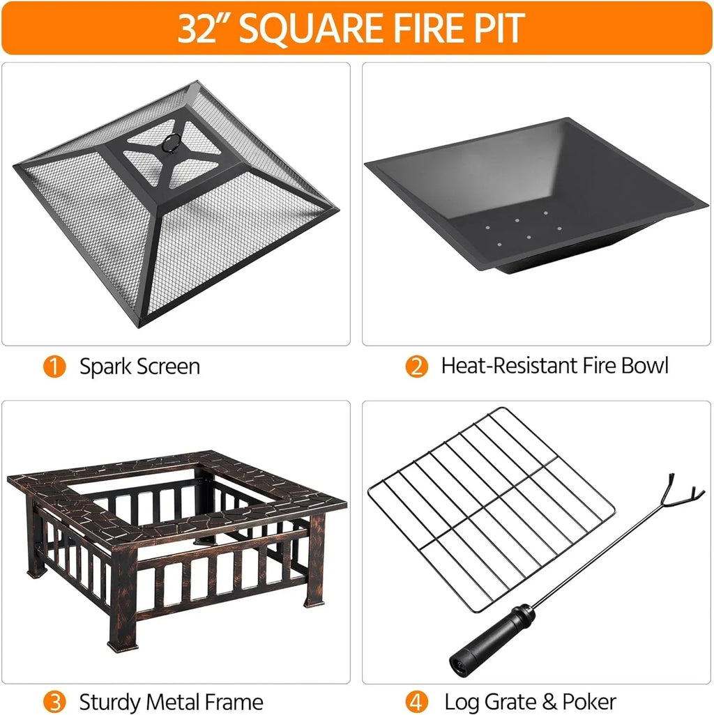 Yaheetech Multifunctional Fire Pit Table Square Metal Firepit Stove Backyard Patio Garden Fireplace wourant