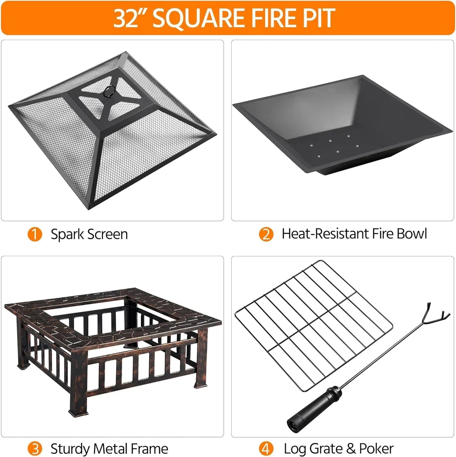 Yaheetech Multifunctional Fire Pit Table Square Metal Firepit Stove Backyard Patio Garden Fireplace wourant