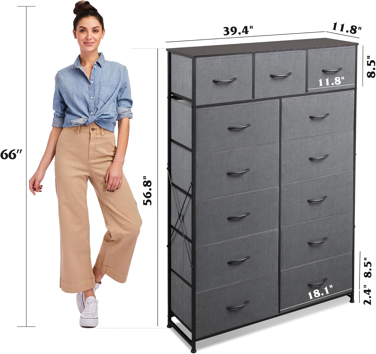 WLIVE Storage Organizer Unit with 13 Fabric Bins Storage Drawers Organizer with Steel Frame wourant