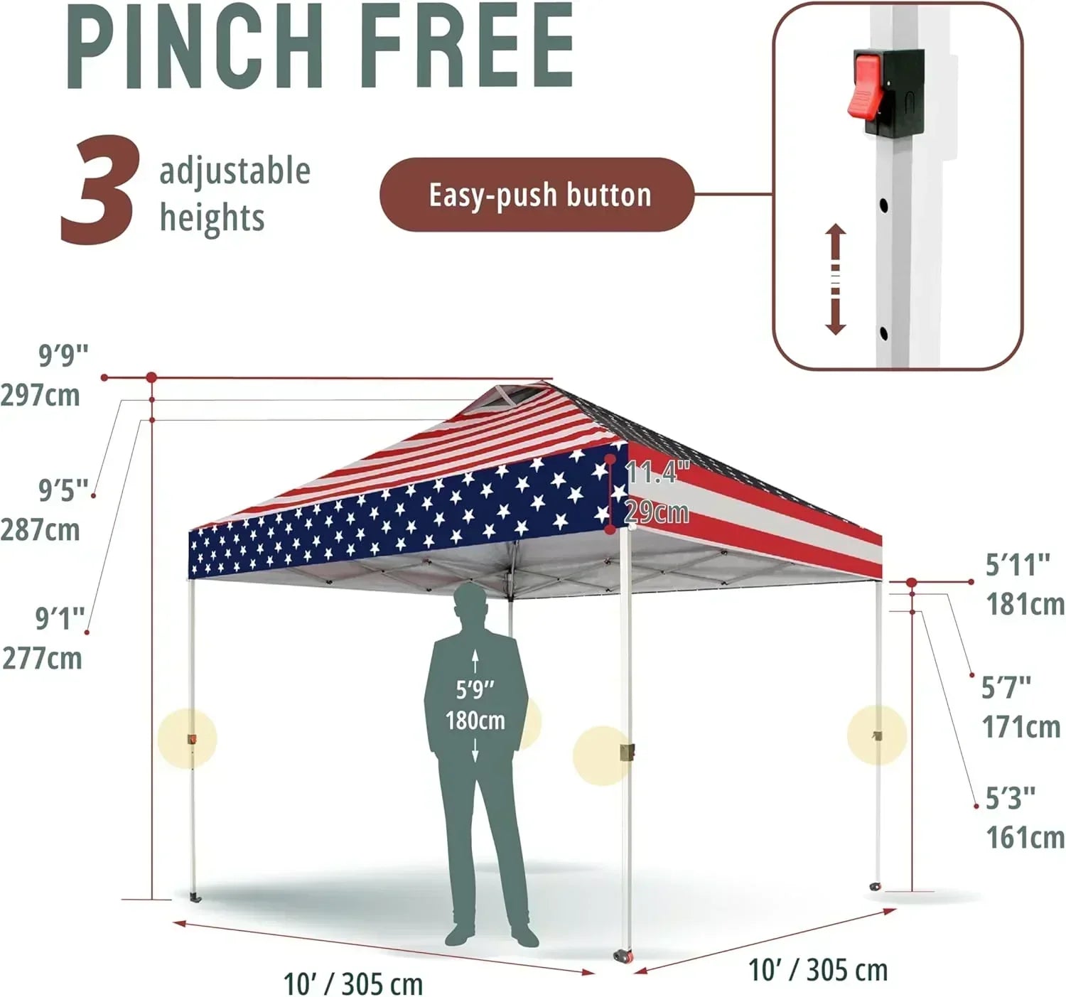 10x10 Pop-Up Awning One-Click Installation Beach Tent Outdoor Sunshade Silver Coated Top wourant