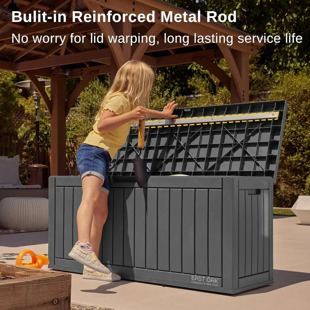 EAST OAK Outdoor Storage Box 60 Gallon Deck Box Indoor and Outdoor Use Waterproof Resin Storage wourant