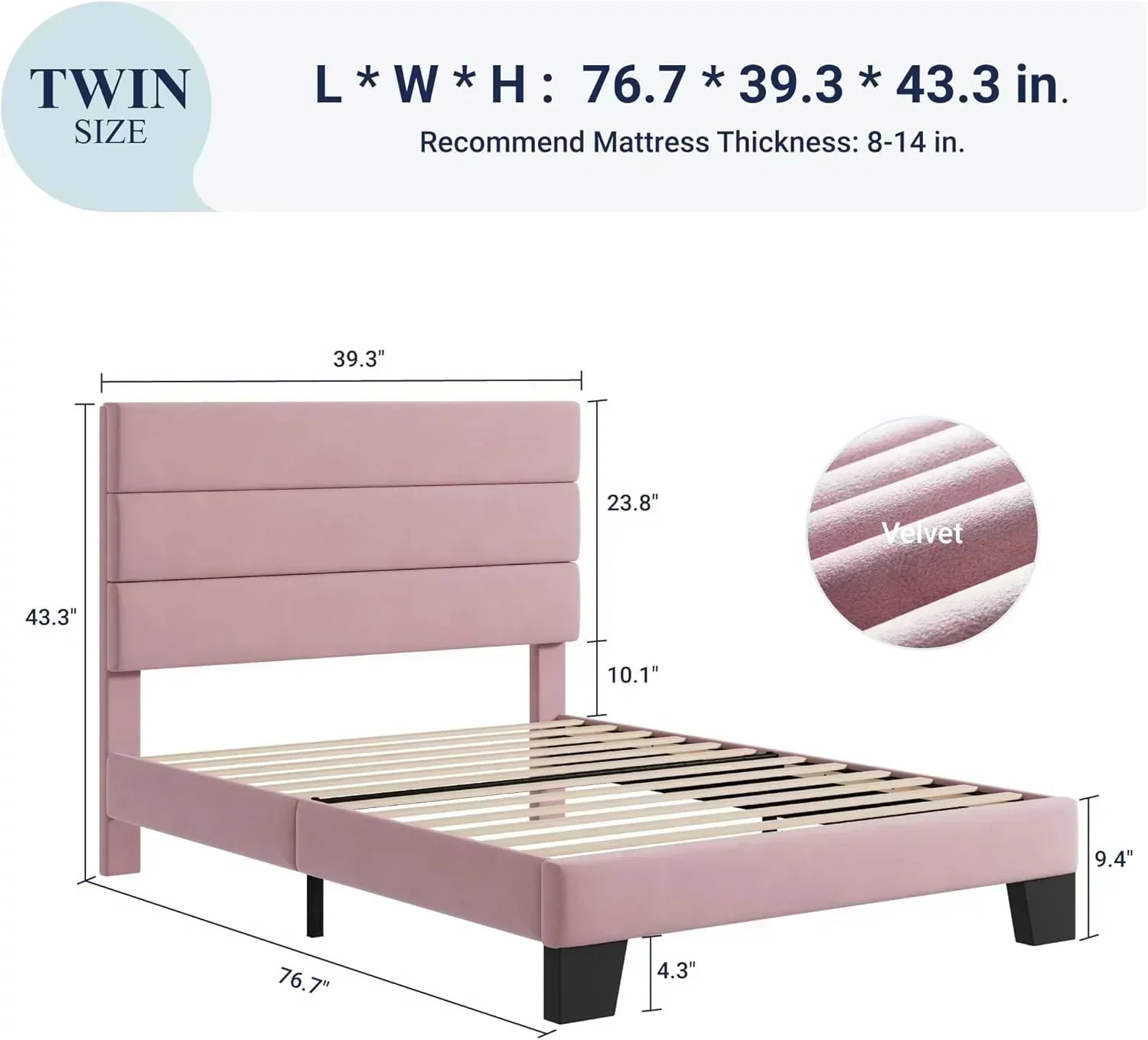 Allewie Queen Size Platform Bed Frame with Fabric Upholstered Headboard Wooden Slats Support wourant