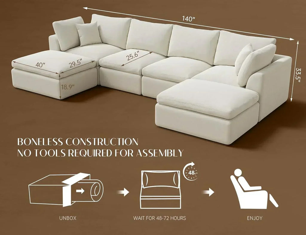 110 inch cloud sectional sofa for living room convertible L-shaped sofa 3 seater sectional sofa wourant