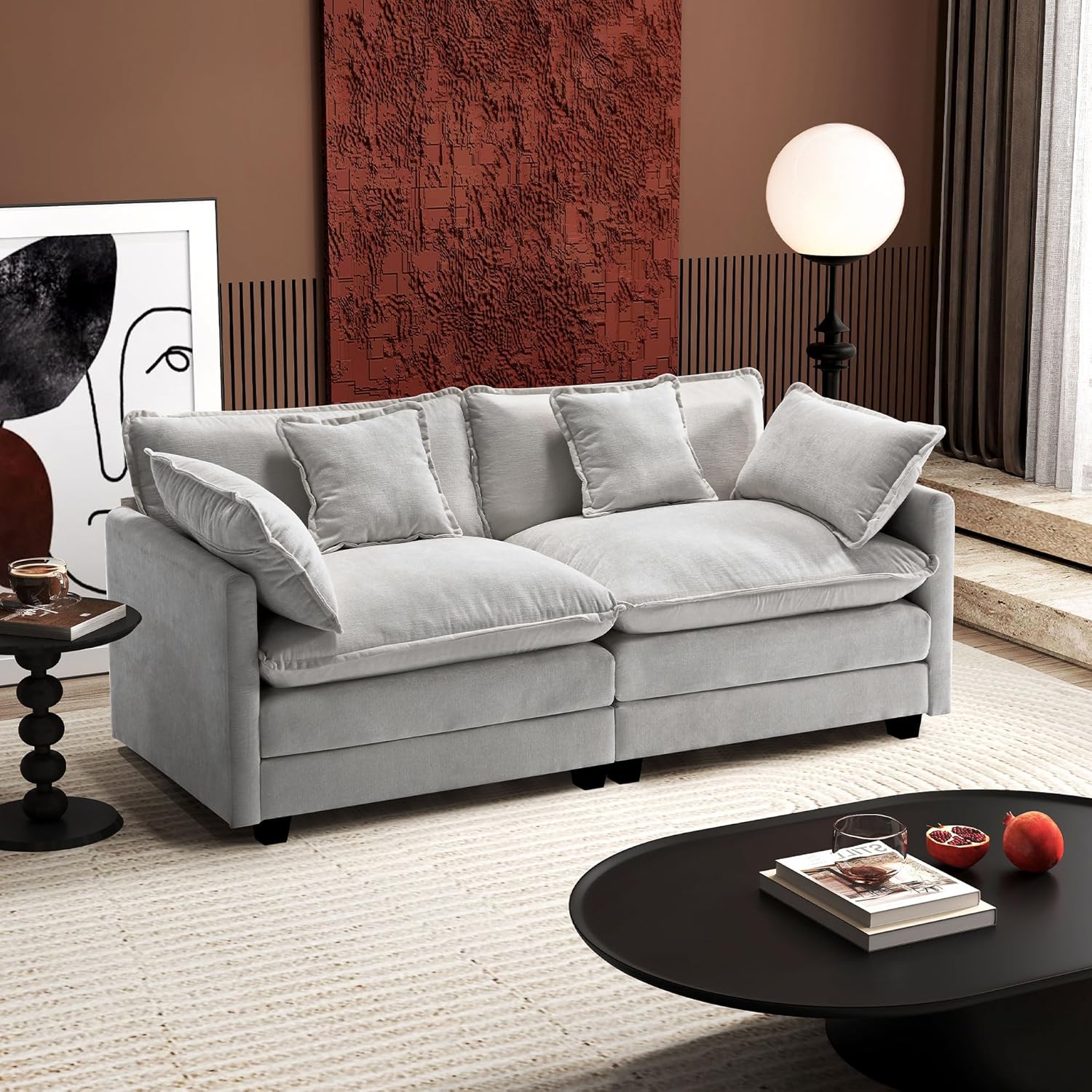 111.4 Inch L Shaped Modern Sofa Modular Cloud Sofa with Ottoman 4 Seater Chenille Deep Seat Sofa wourant
