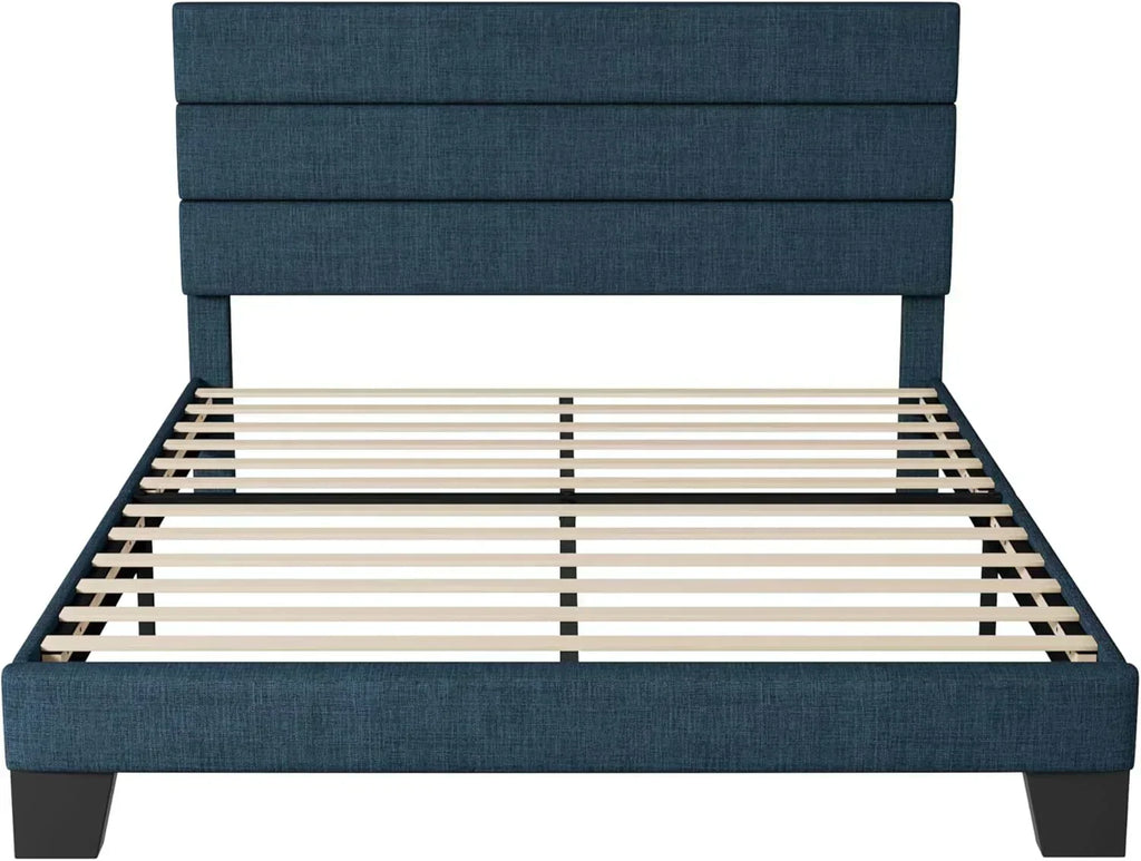 Allewie Queen Size Platform Bed Frame with Fabric Upholstered Headboard Wooden Slats Support wourant