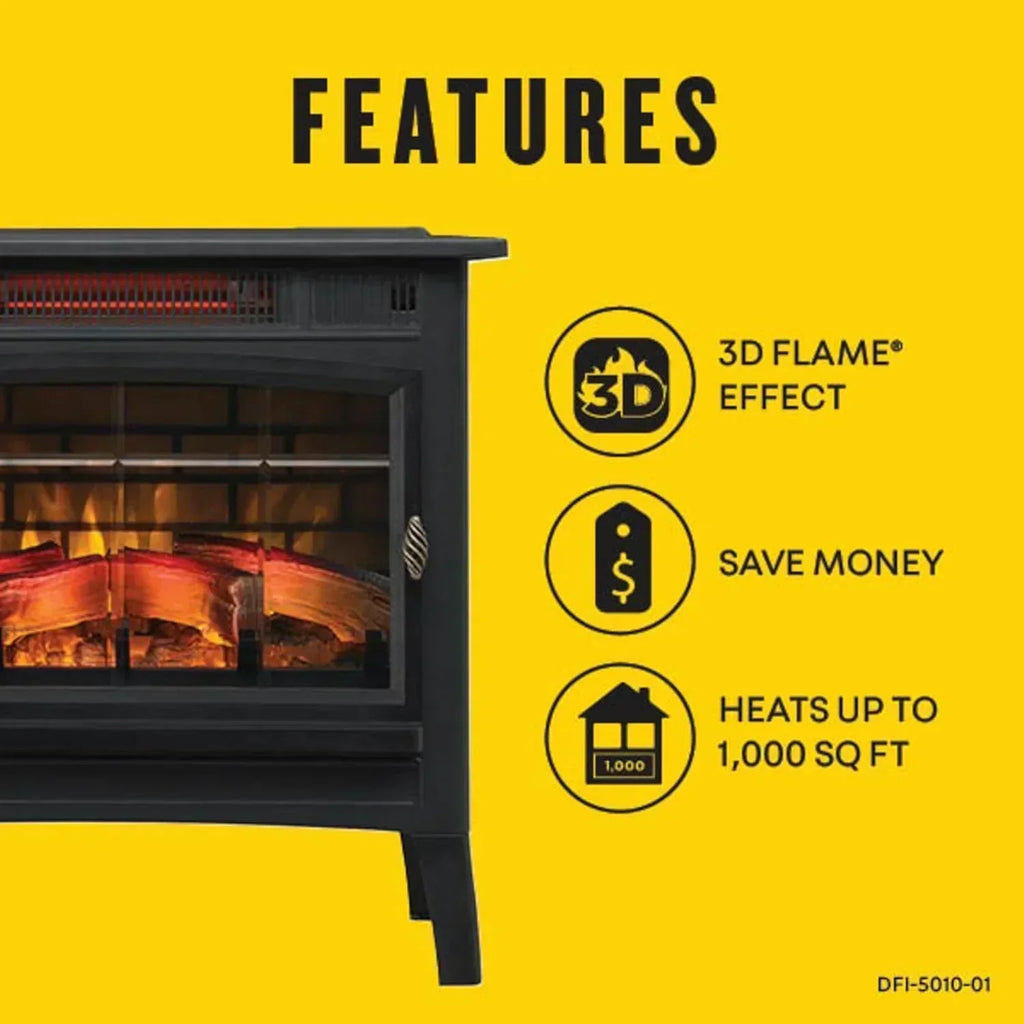 Freestanding Electric Fireplace Stove Heater with 3D Flame Effect for 1000 Sq. Ft wourant