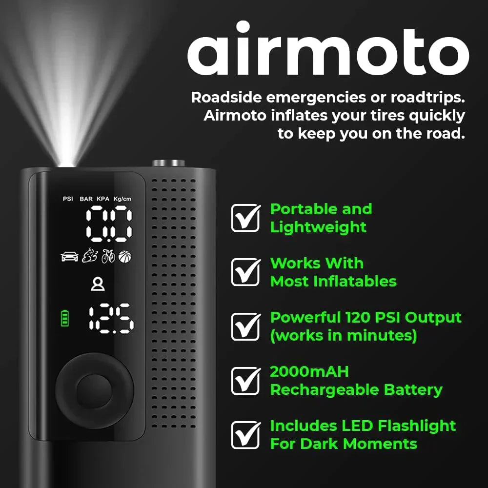 Airmoto Tire Inflator Portable Air Compressor Car Tire Air Pump with Digital Pressure Gauge wourant