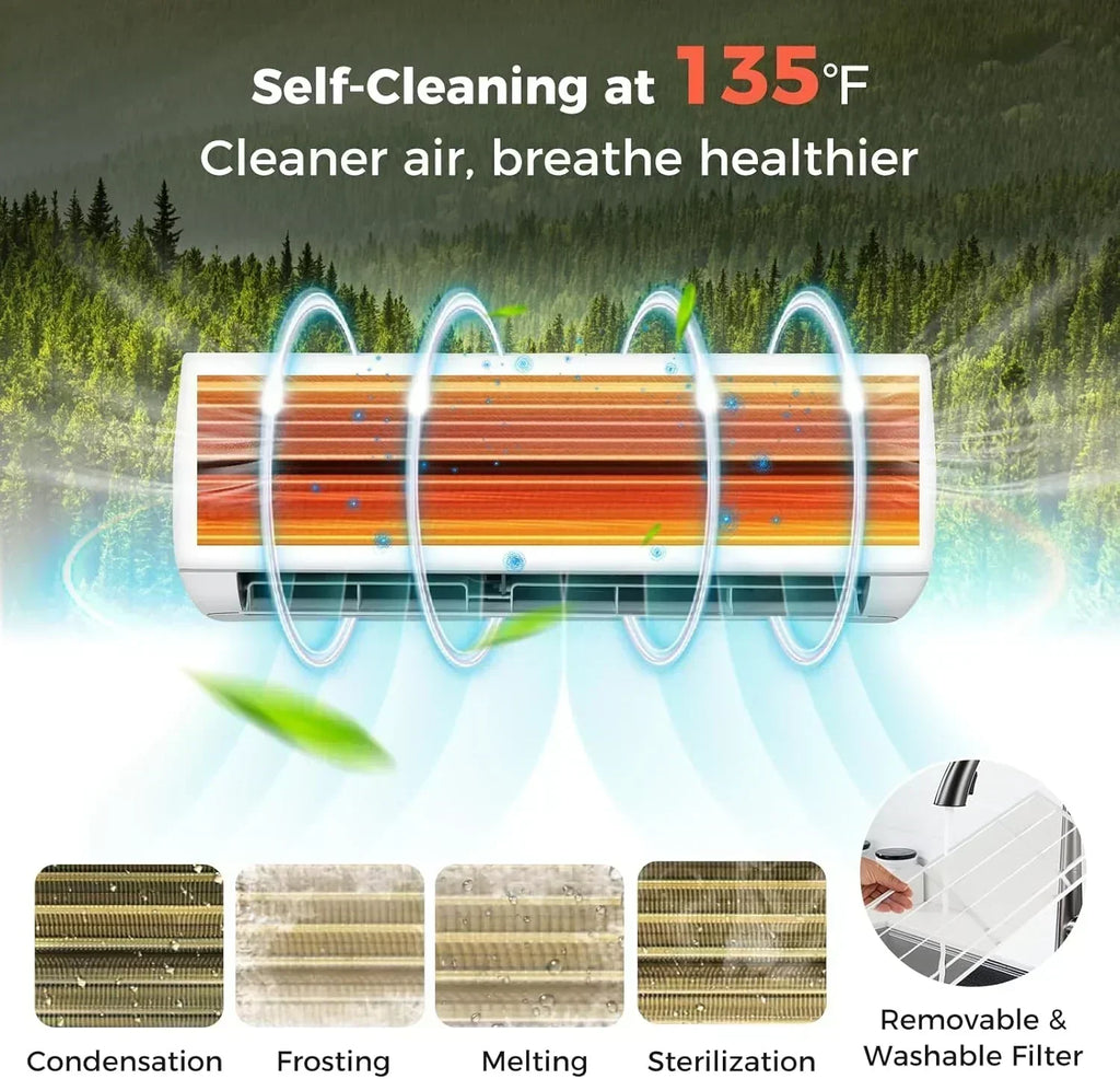 COSTWAY 12000BTU Mini Split Air Conditioner Heater 20 SEER2 115V Wall-Mounted Ductless wourant