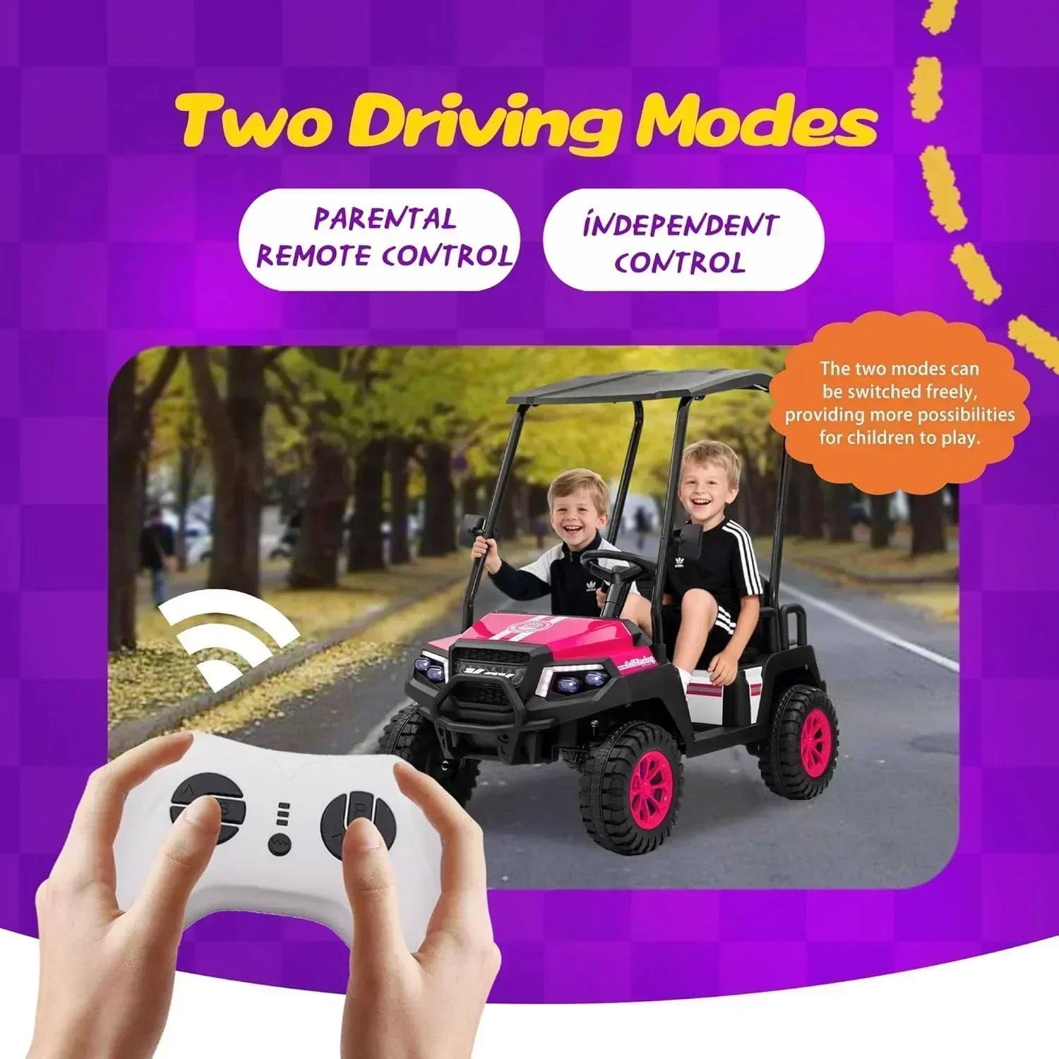 24V 7AH Children's Golf Cart with Remote Control Removable Awning 4-Wheel Spring Suspension wourant