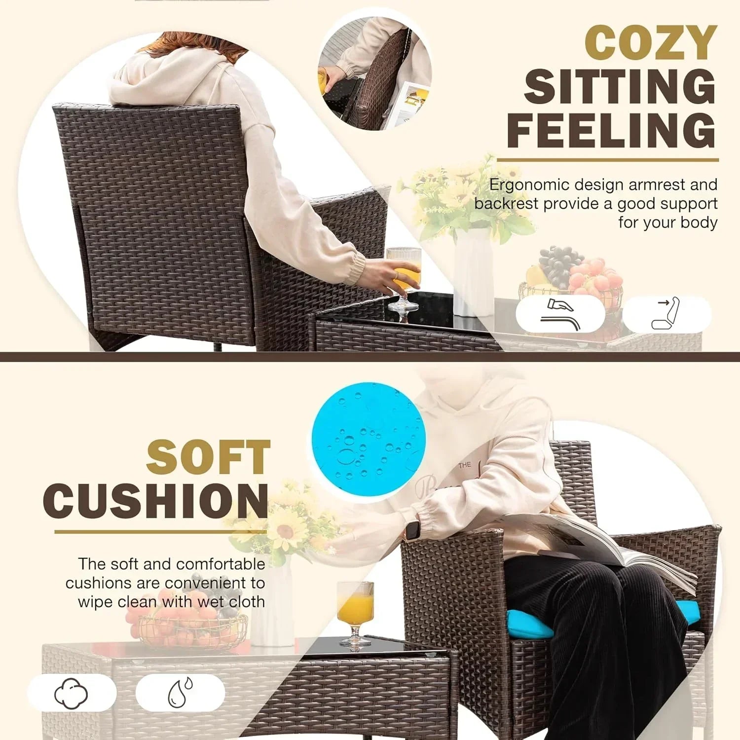 Homall 4-piece outdoor patio furniture set rattan chair wicker set wourant