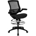 Waylon Mid-Back Transparent Black Mesh Drafting Chair with Melrose Gold Frame and Flip-Up Arms wourant