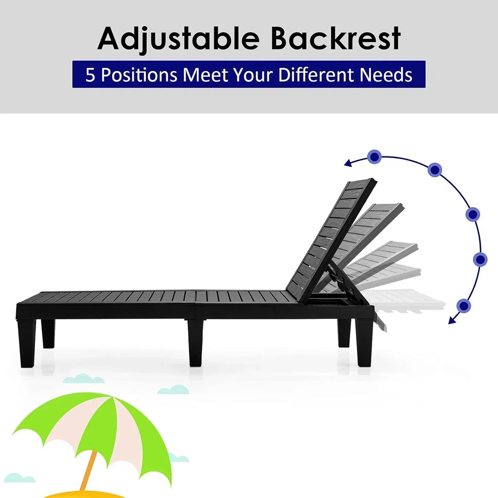 Outdoor Chaise Lounge Chair Lightweight Patio Lounge Recliner Chair with Adjustable Backrest wourant