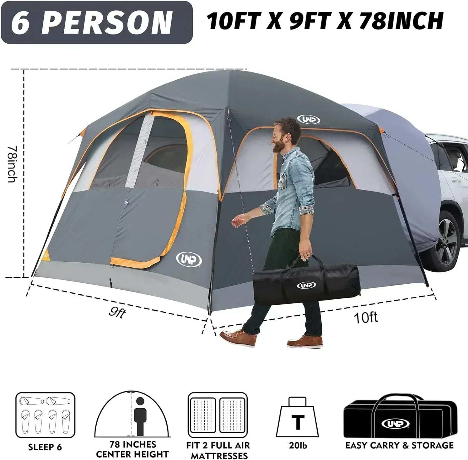 SUV Tent for Camping 6-Person SUV Tailgate Tent Easy Set Up with Rainfly 10'x9'x78in wourant