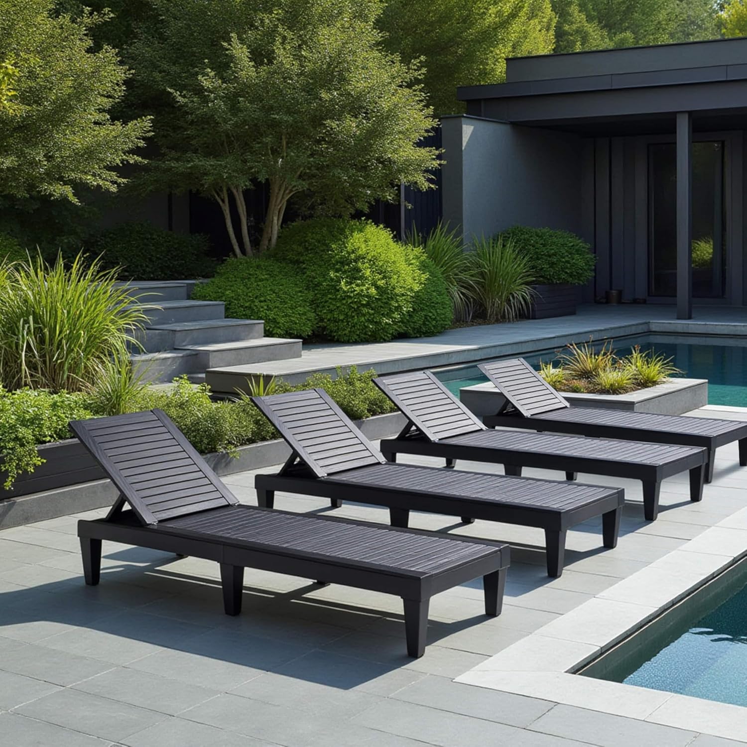 Patio Chairs Black Chaise Lounge Chair Outdoor 5-Position Adjustable Sun Tanning Chair wourant