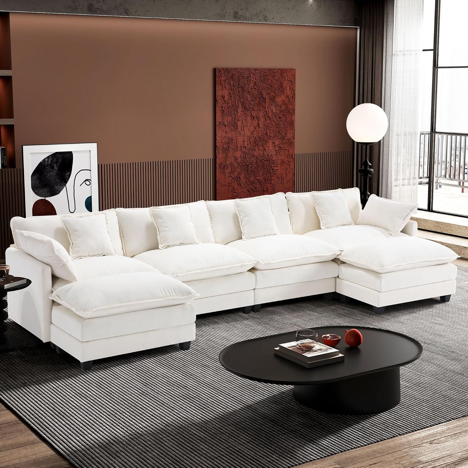 111.4 Inch L Shaped Modern Sofa Modular Cloud Sofa with Ottoman 4 Seater Chenille Deep Seat Sofa wourant