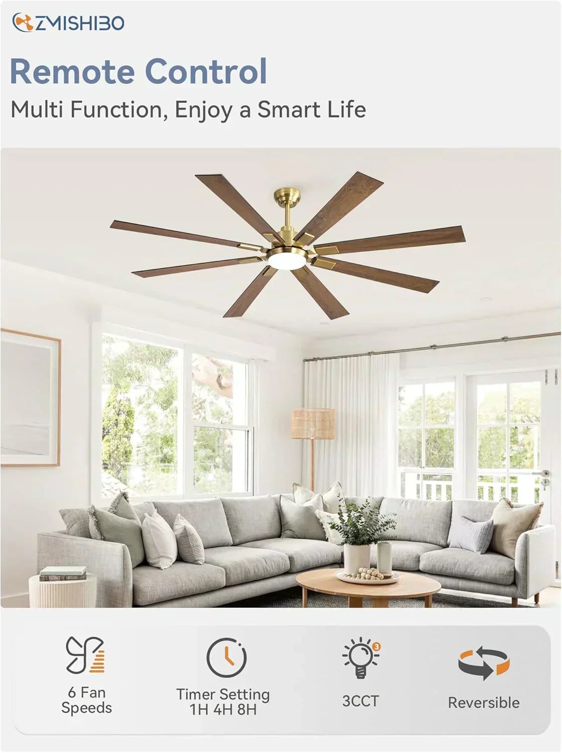 Zmishibo 72-inch large ceiling fan with lighting and remote indoor/outdoor wourant
