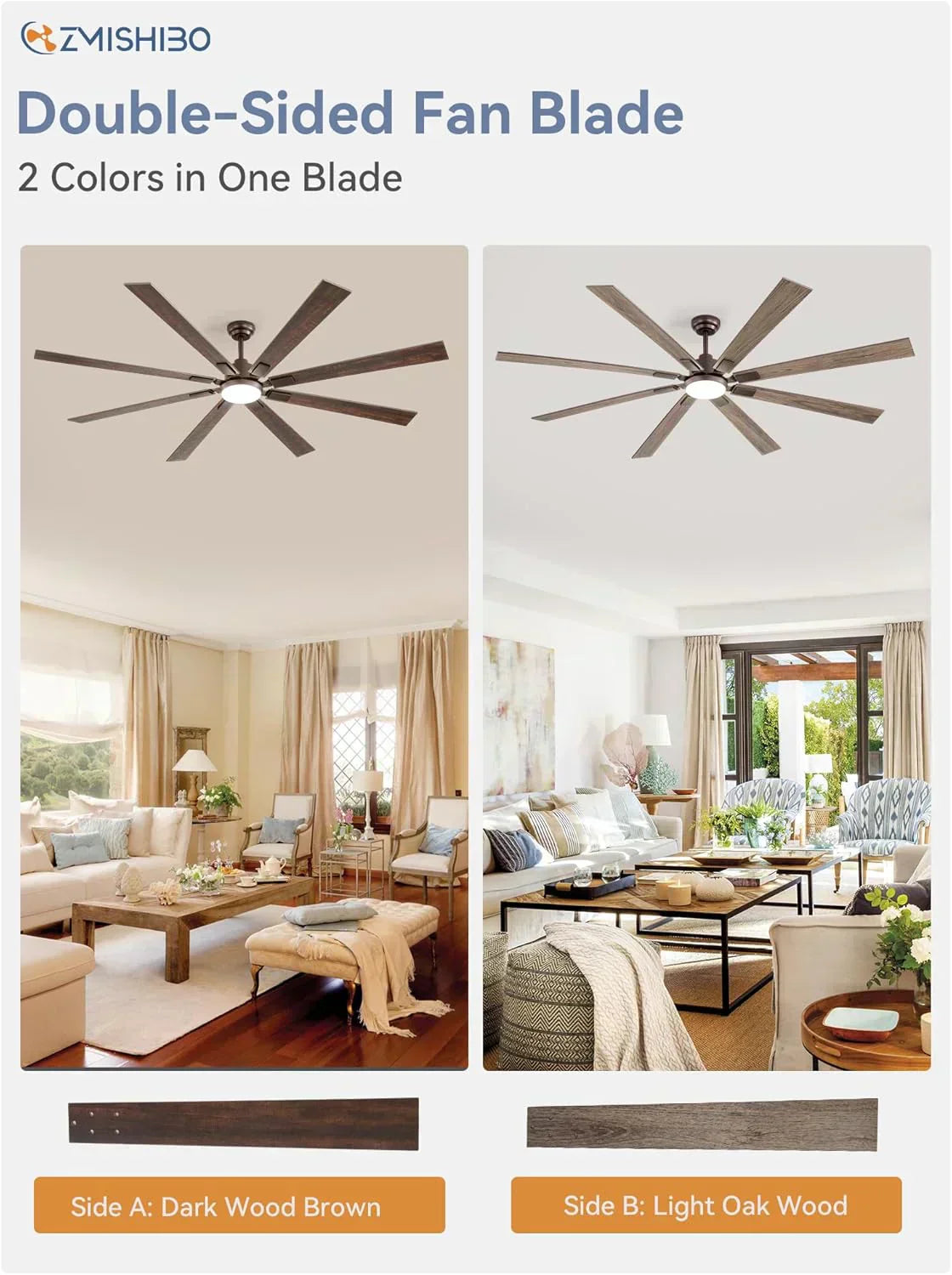 Zmishibo 72-inch large ceiling fan with lighting and remote indoor/outdoor wourant