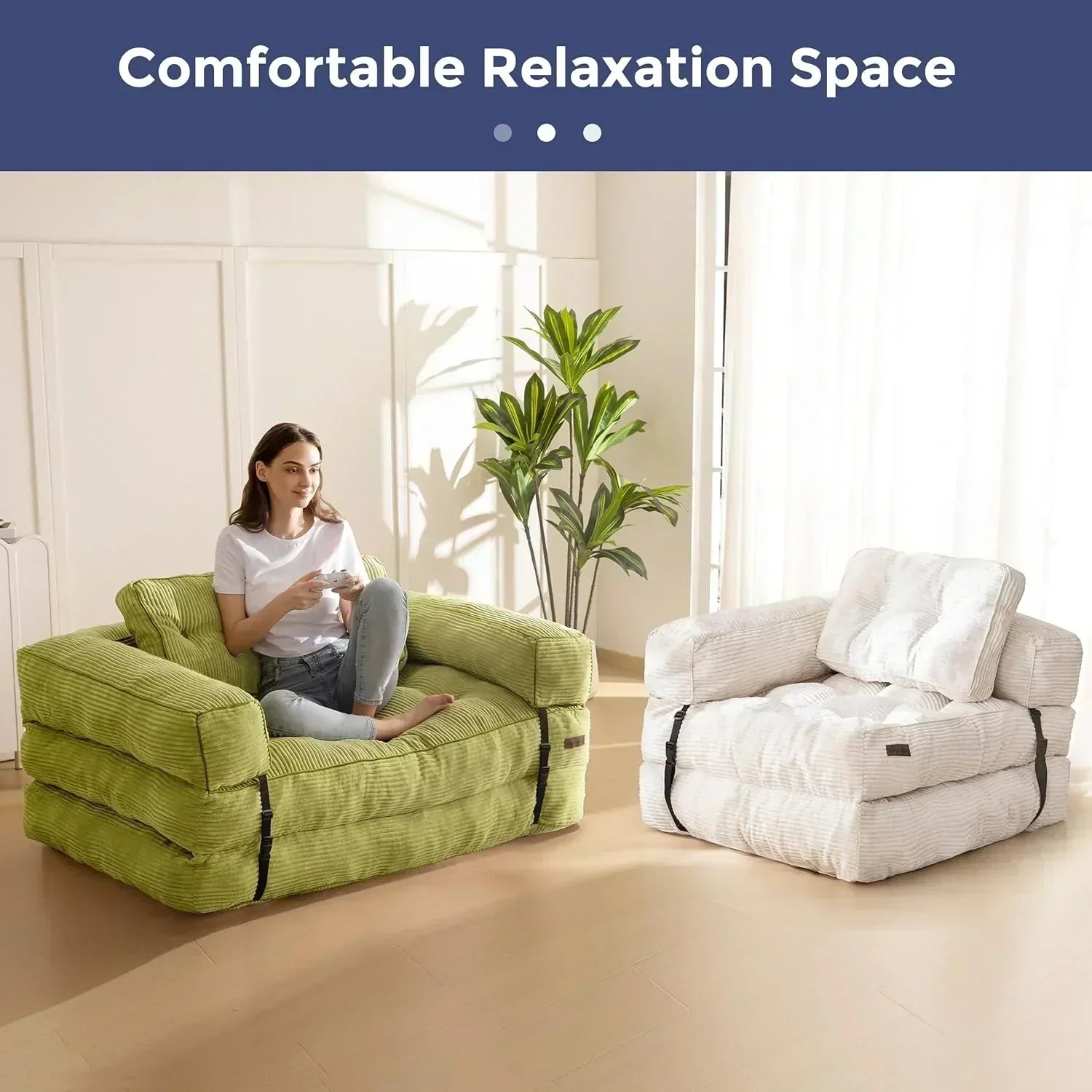 Folding Sofa Bed L-Shaped Convertible Sofa Bed with Armrests and Pillows wourant