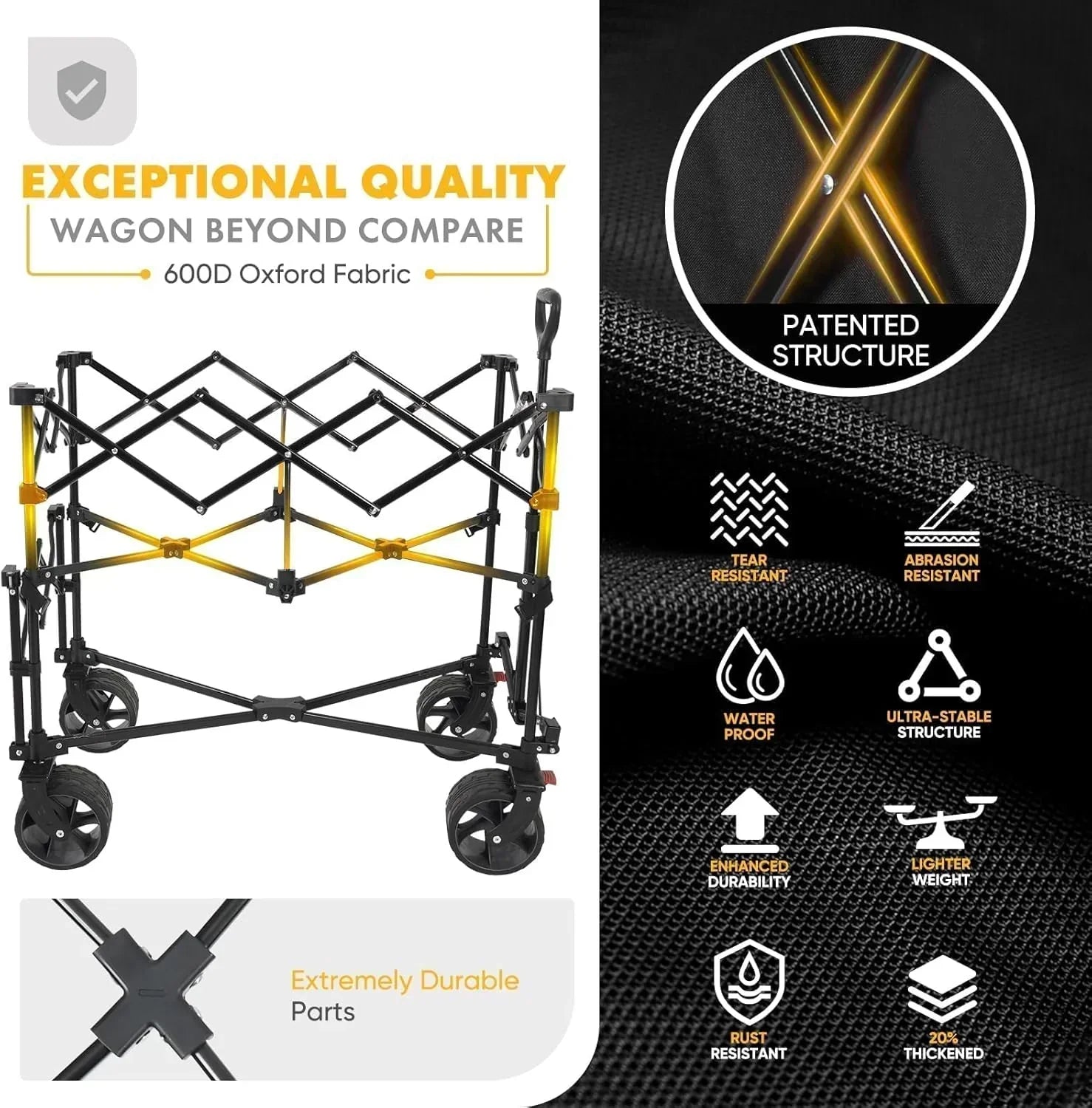 400L Large Capacity Folding Double Decker Wagon with Brakes 50" Extra Long Extender Cart wourant