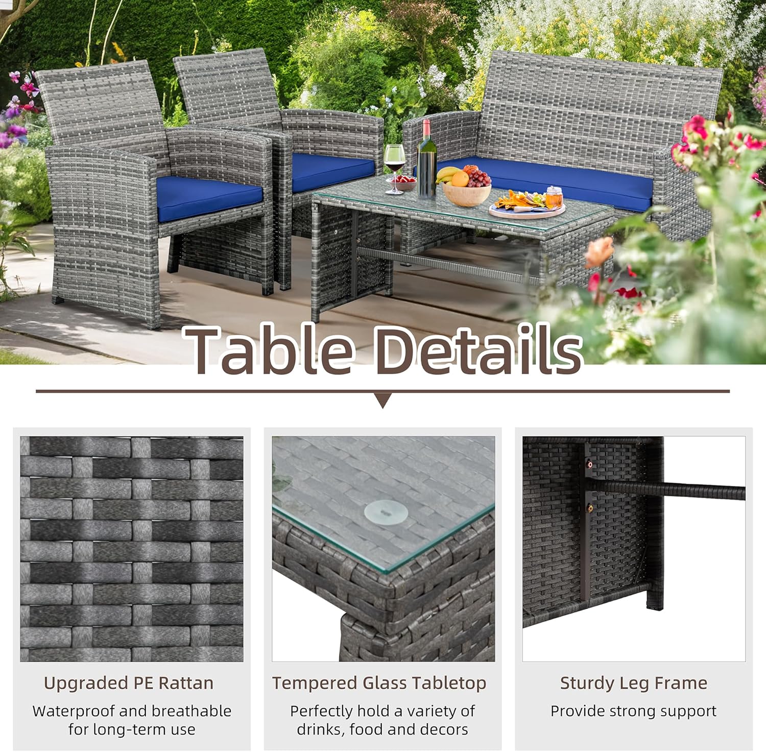 Shintenchi 4 Piece Patio Ratten Set Outdoor Furniture Set Wicker Conversation Set wourant