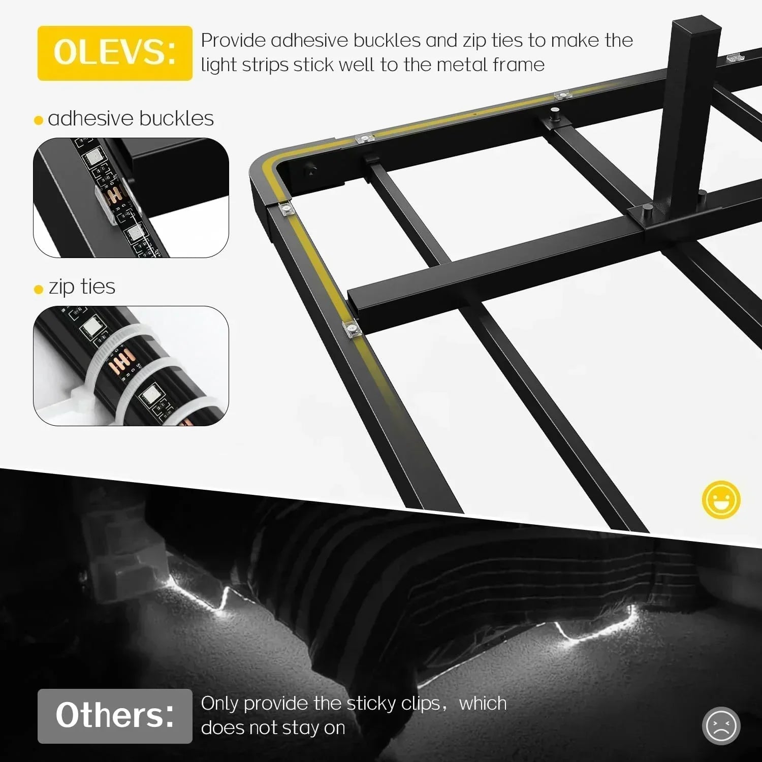 OLEVS Floating Bed Frame Queen Size with Smart LED Lights Modern Metal Platform Bed wourant