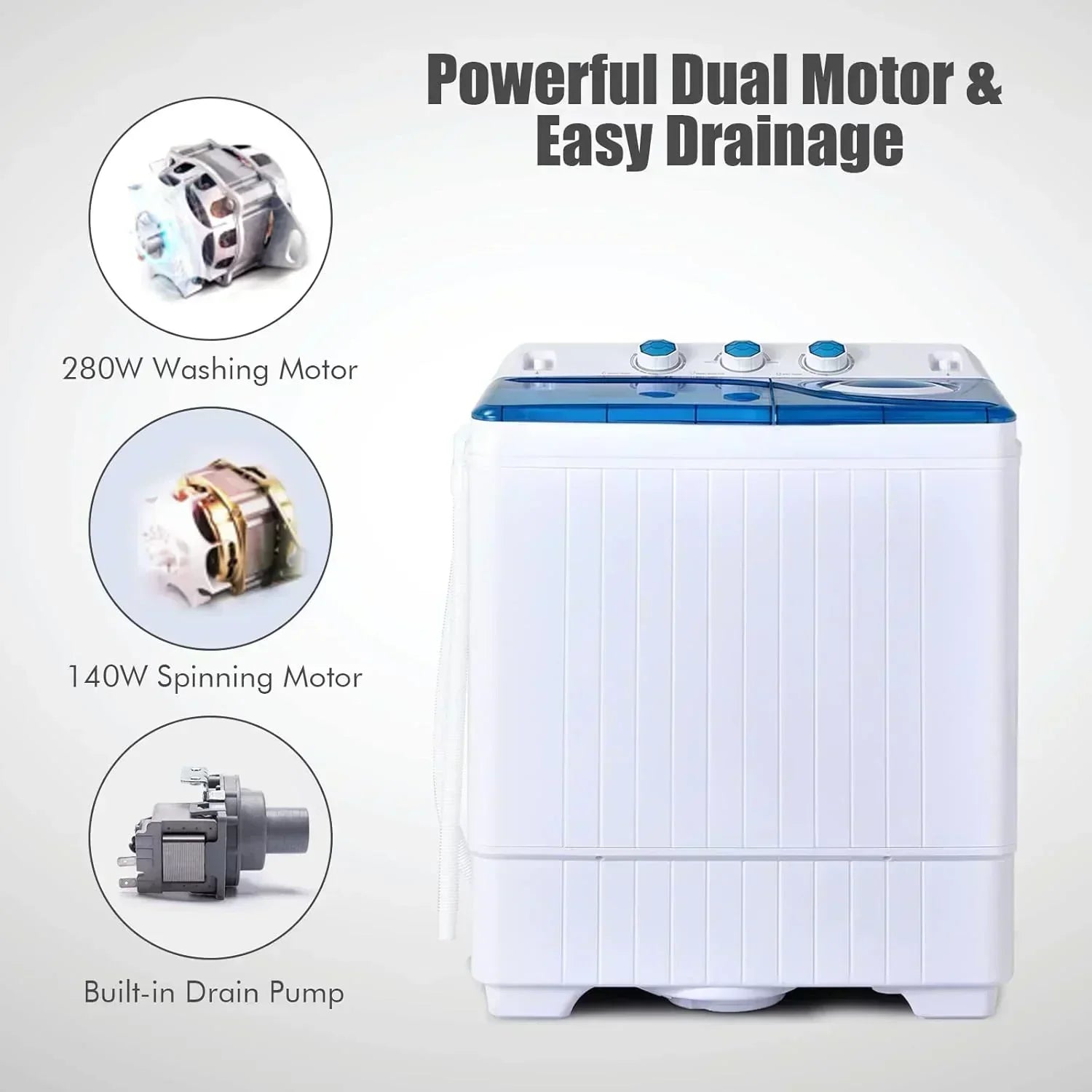 COSTWAY Double Tub 26 lb Capacity Laundry 18 lb 8 lb Spin Combo Drain Pump Washing Machine wourant